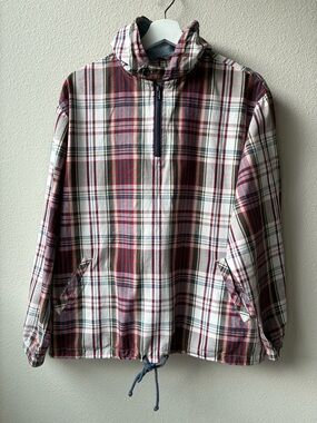 Y2K Men’s Pendleton Plaid Half-Zip Pullover Jacket in Red/Navy (Size:L)